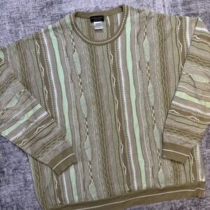 Franco Danti Sweater Men 2XL Green 3D Knit Coogi Style Cosby 90s Hip Hop Grandpa